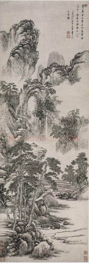 清 王翚 《王翚茅屋长松图轴》 书画作品