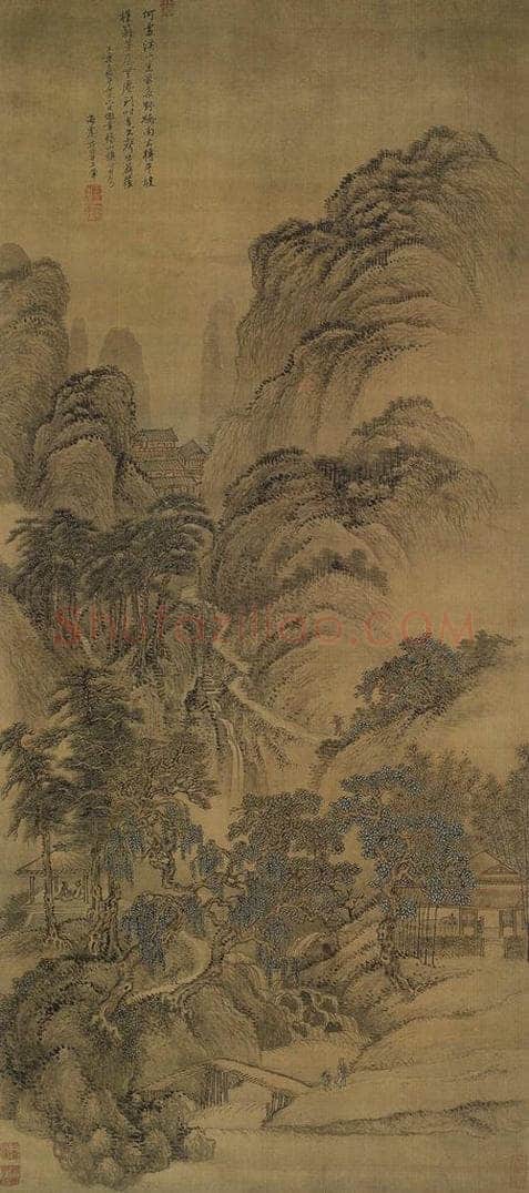 清 王翚 《王翚竹篱茅屋图轴》 书画作品