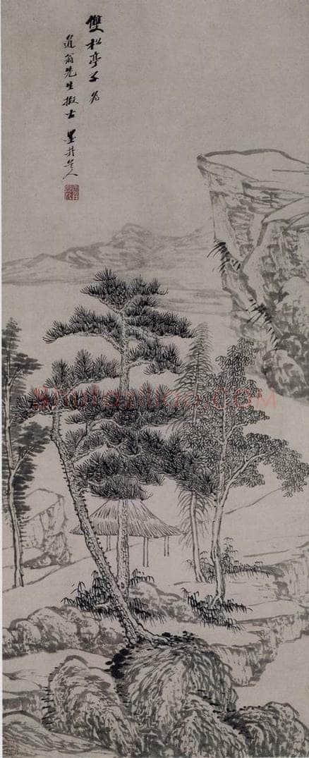 清 吴歴 《吴歴双松亭子图轴》 书画作品