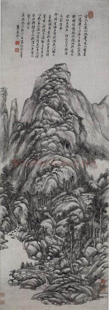 清 王原祁 《王原祁仿巨然山水图轴》 书画作品