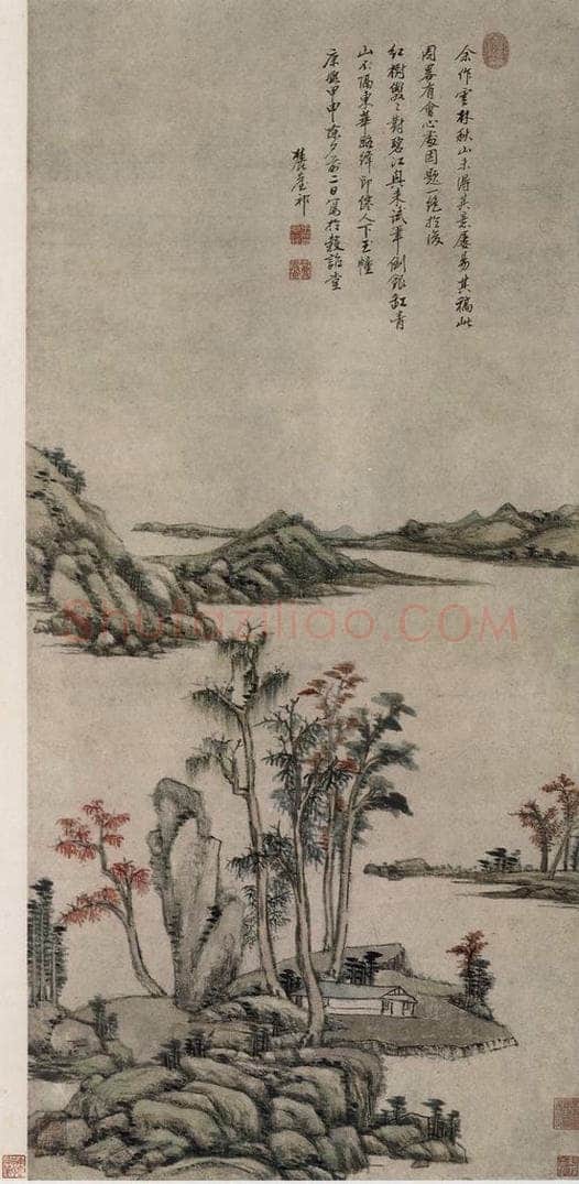 清 王原祁 《王原祁仿倪瓒秋山图轴》 书画作品