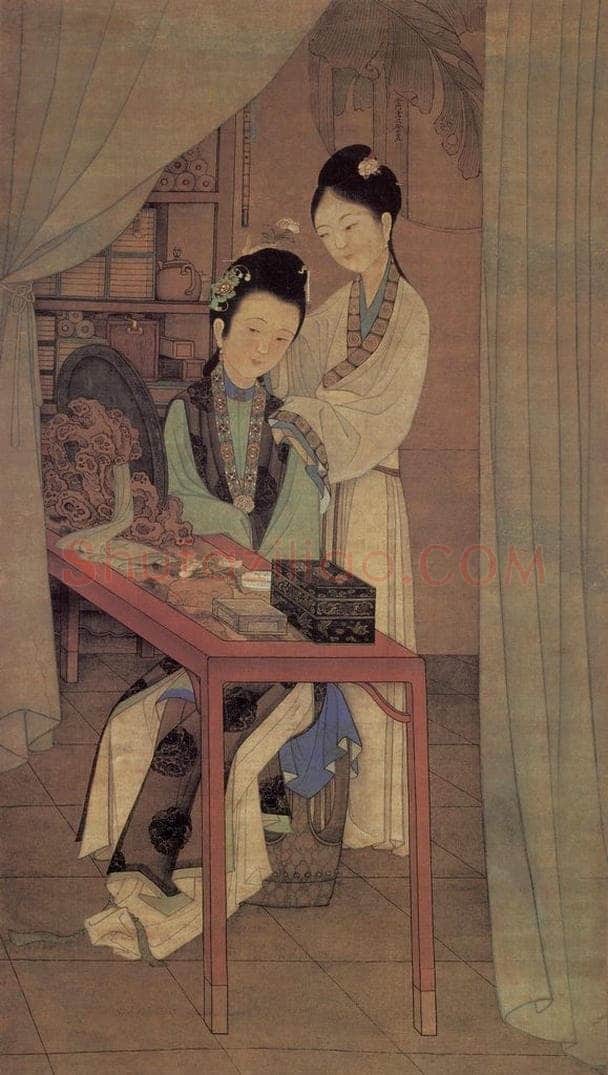 清 冷枚 《冷枚簪花仕女图轴》 书画作品