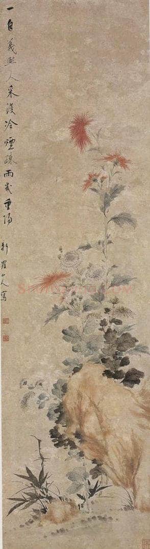 清 华嵒 《华嵒菊石图轴》 书画作品