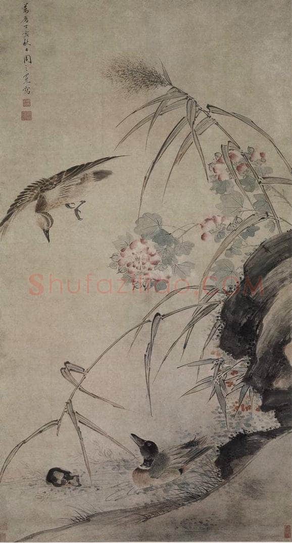 明 周之冕 《周之冕芙蓉双凫图轴》 书画作品