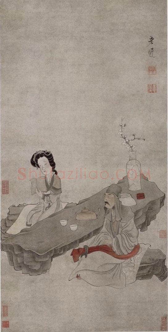 明 陈洪绶 《陈洪绶闲话宫事图轴》 书画作品