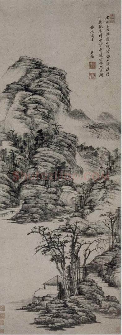 清 王鑑 《王鑑仿倪瓒山水图轴》 书画作品