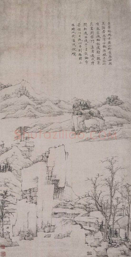 清 弘仁 《弘仁仿云林溪山野意图轴》 书画作品