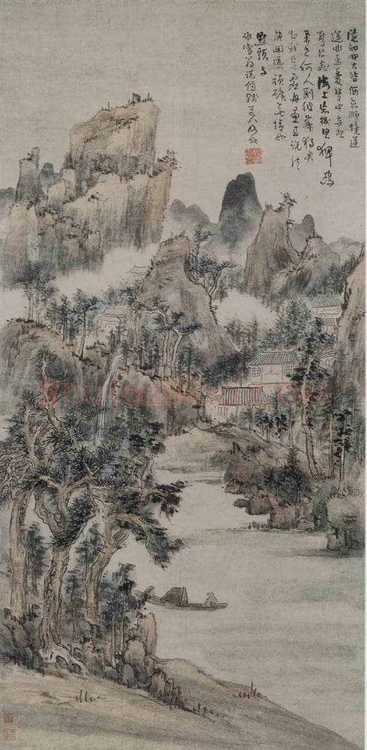 清 髡残 《髡残江寺孤舟图轴》 书画作品