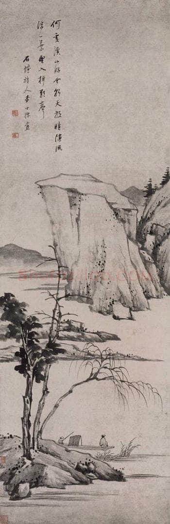 清 查士标 《查士标溪山放棹图轴》 书画作品