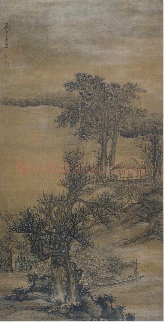 清 吴宏 《吴宏秋江远眺图轴》 书画作品