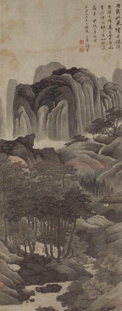 清 张釜 《张釜松山听琴图轴》 书画作品