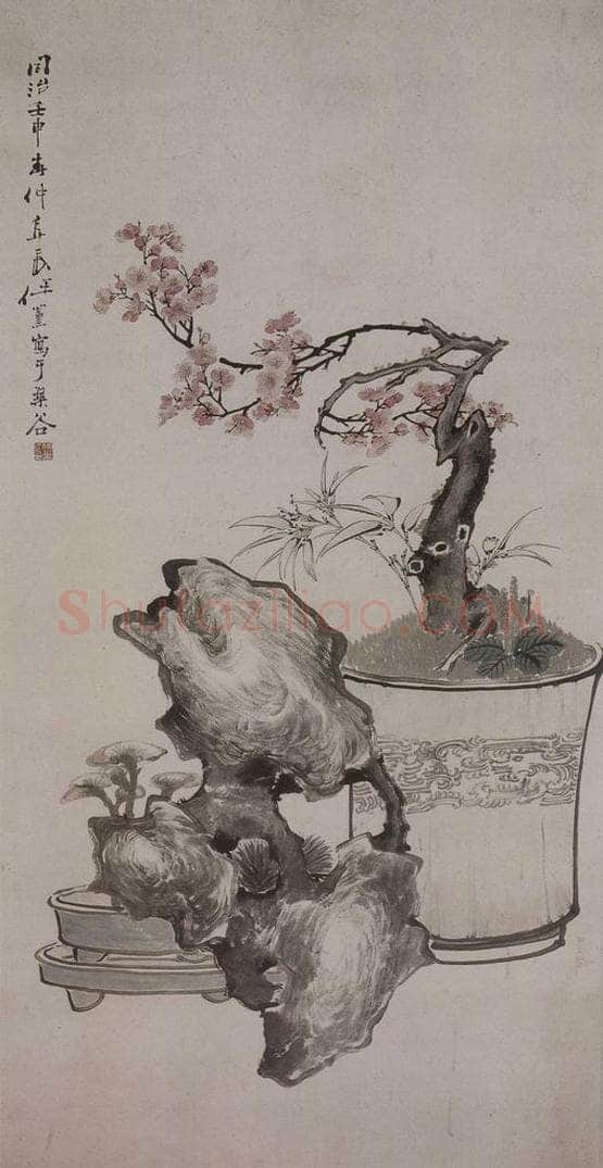清 任薰 《任薰花鸟图屏》 书画作品