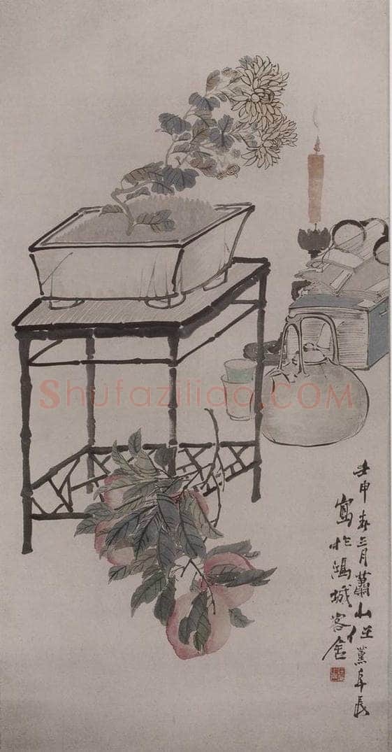 清 任薰 《任薰花鸟图屏》 书画作品