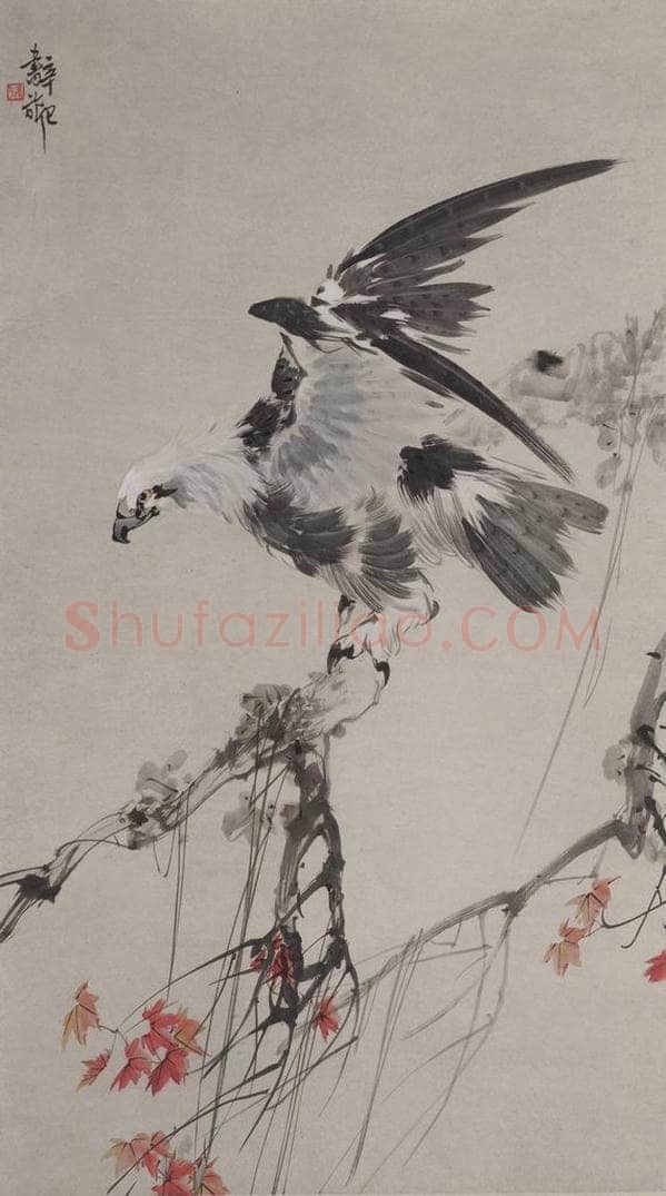 1941年 张书旂 《张书旂红叶雄鹰图轴》 书画作品