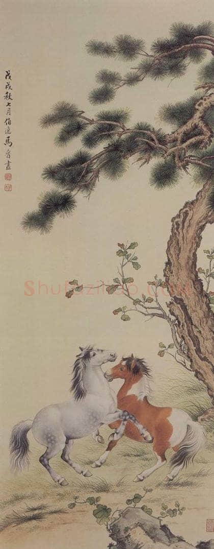 1958年 马晉 《马晉双骏图轴》 书画作品