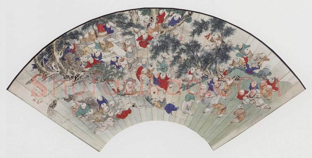1945年 王叔晖 王叔晖百子图扇面 书画作品