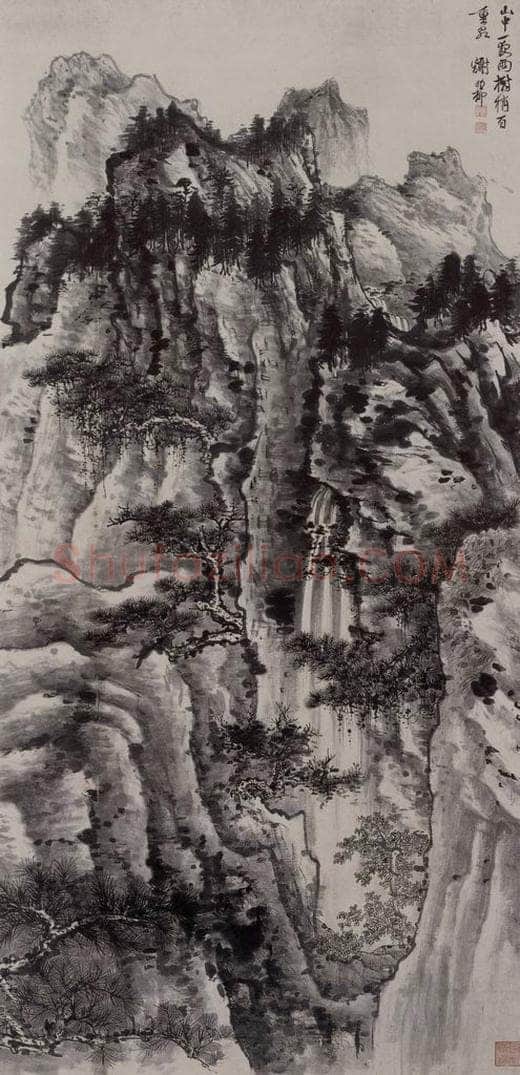 1960年 谢稚柳 《谢稚柳夜雨飞泉图轴》 书画作品