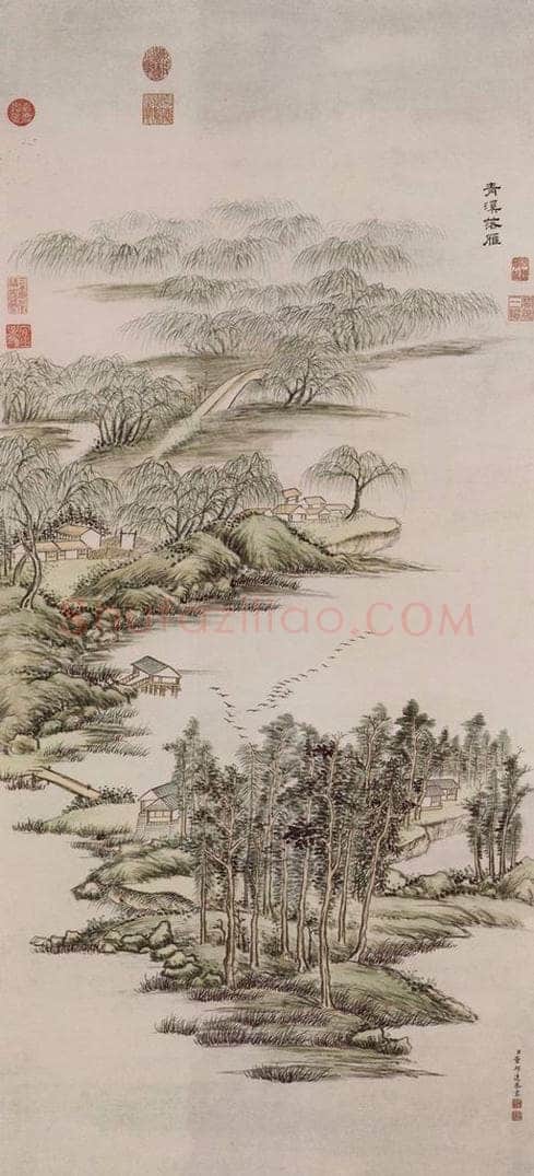 清 董邦达 《董邦达青溪落雁图轴》 书画作品