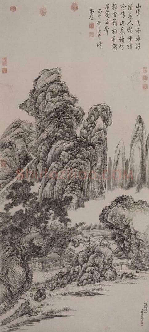 清 钱维城 《钱维城竹院清吟图轴》 书画作品