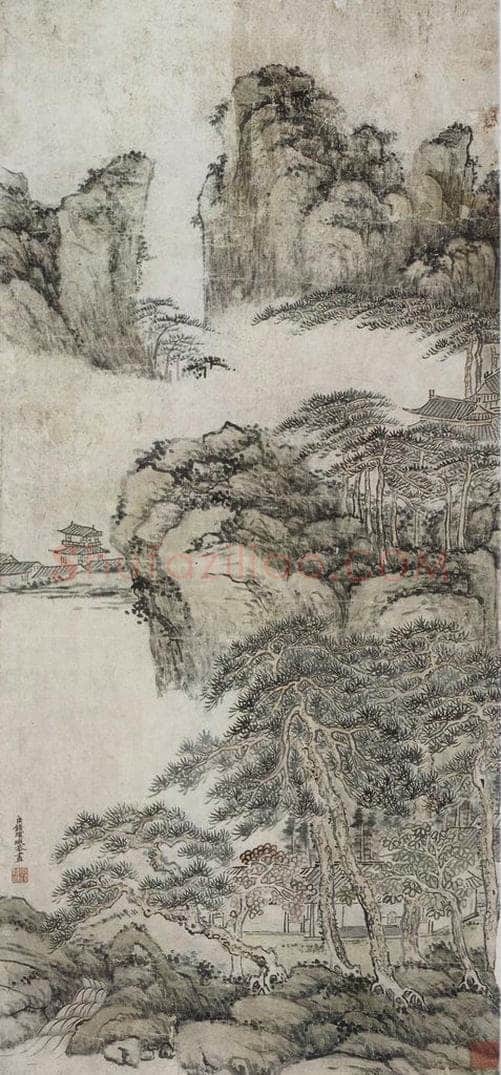 清 钱维城 《钱维城松岩古寺图轴》 书画作品