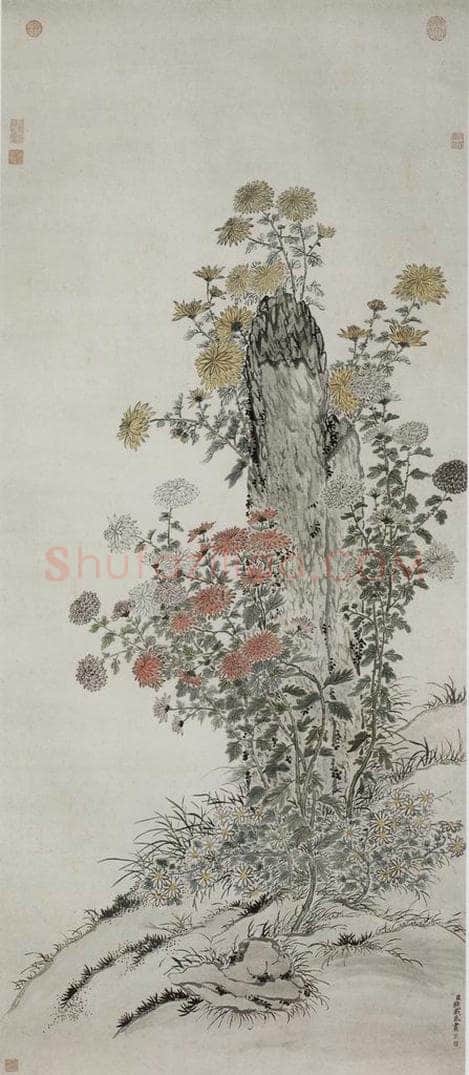 清 钱载 《钱载菊石图轴》 书画作品