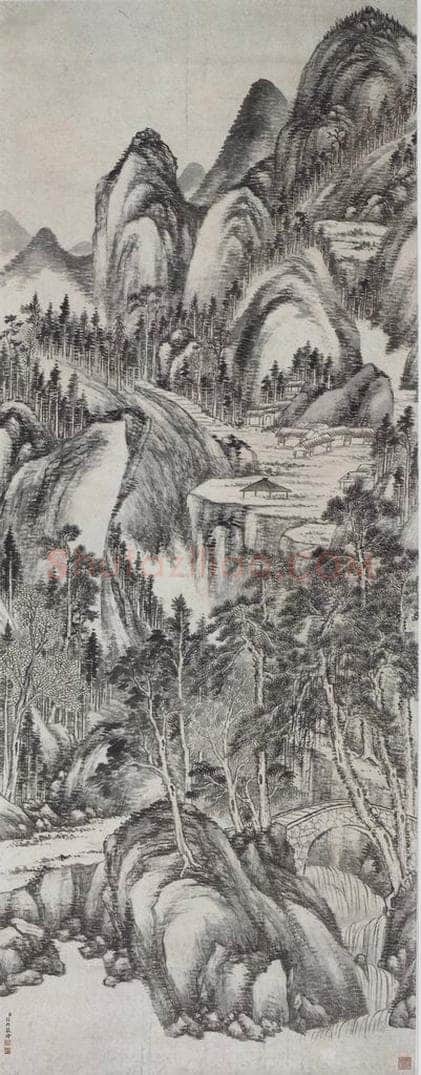 清 弘旿 《弘旿林壑渔樵图轴》 书画作品