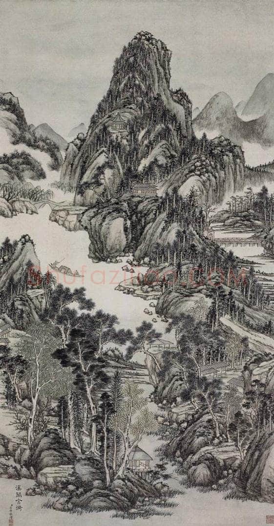 清 弘旿 《弘旿溪阁含漪图轴》 书画作品