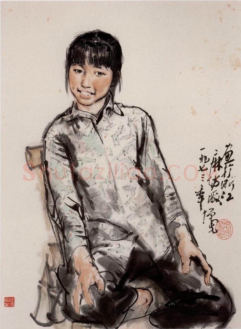 1973年 方增先 《浙麻厂的小姑娘》 书画作品