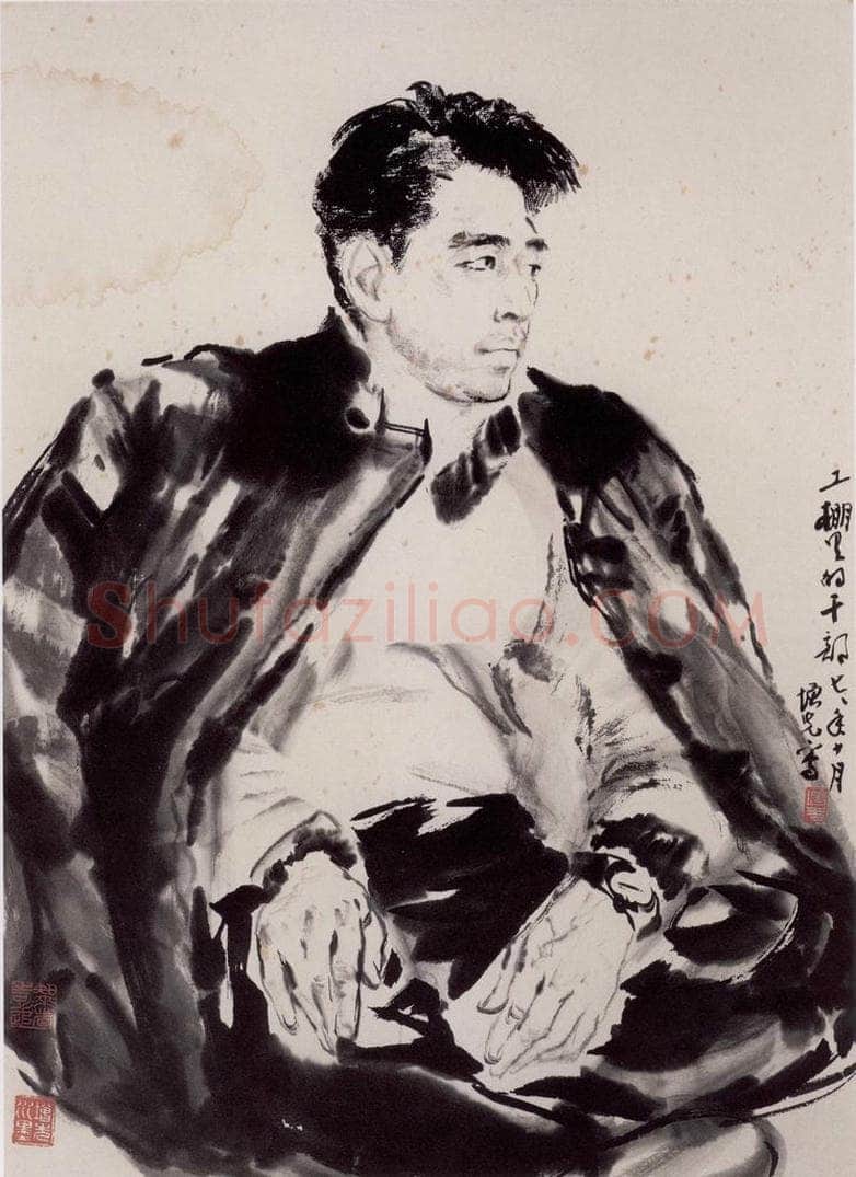 1977年 方增先 《工棚里的干部》 书画作品