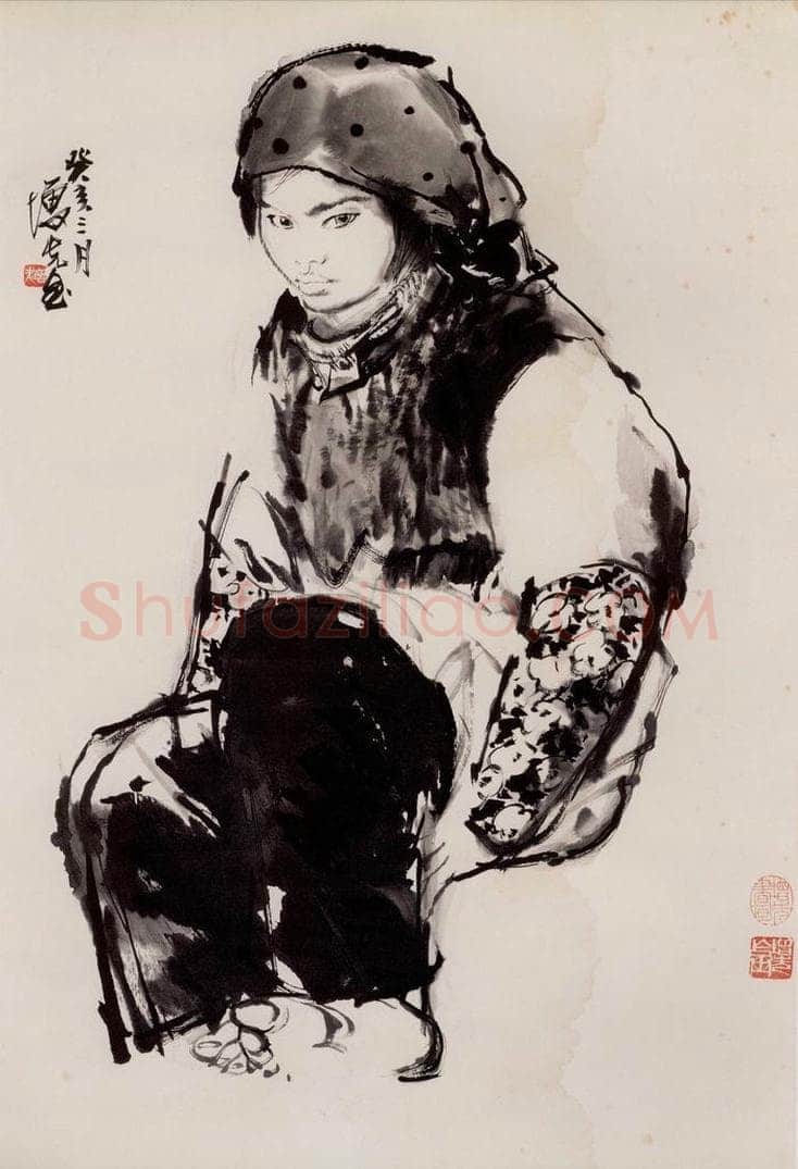1983年 方增先 《村姑》 书画作品
