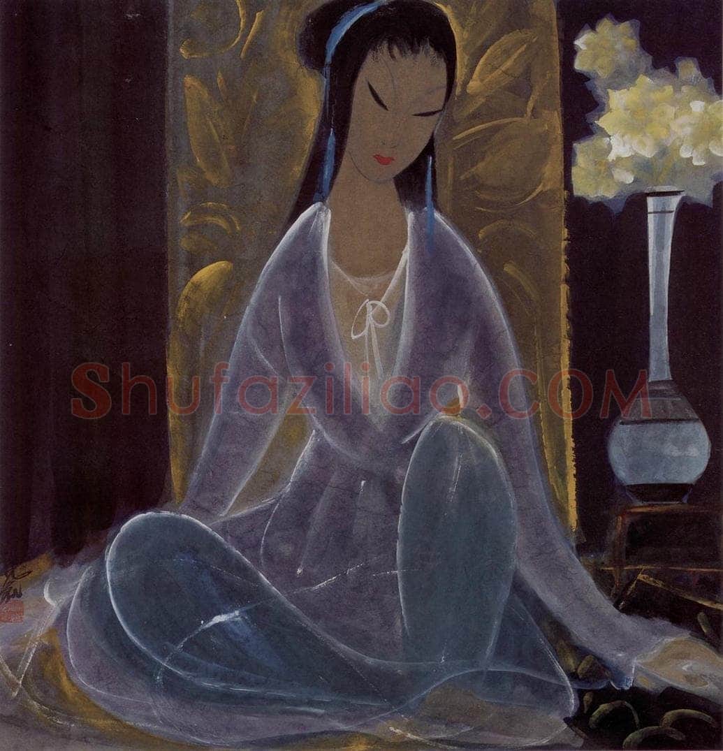 60年代 林风眠 《蓝衣女》 书画作品