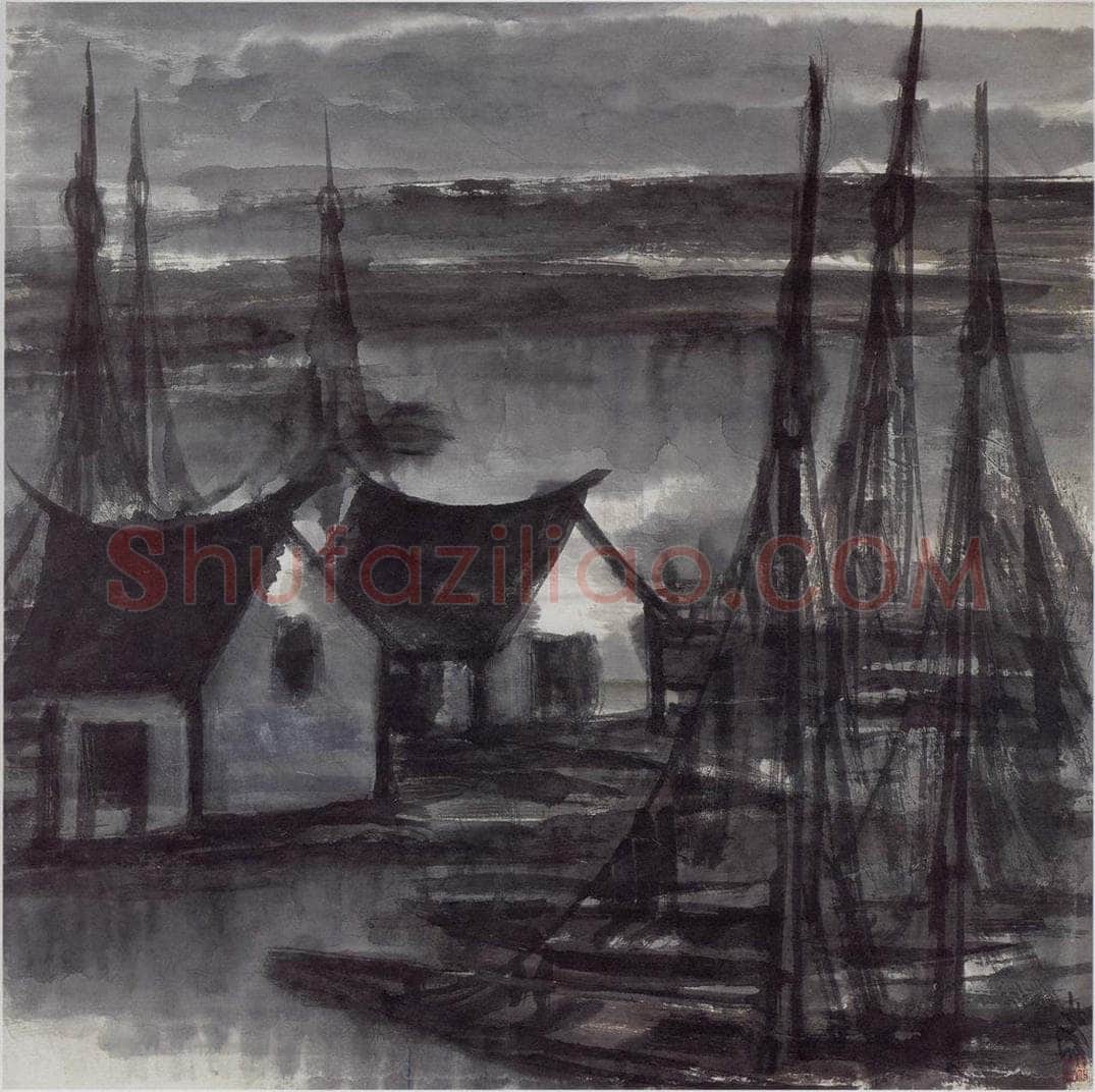 50年代 林风眠 《渔村》 书画作品