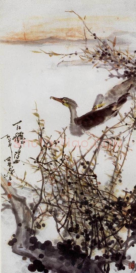 1980年 高冠华 一江秋水夕阳西 书画作品