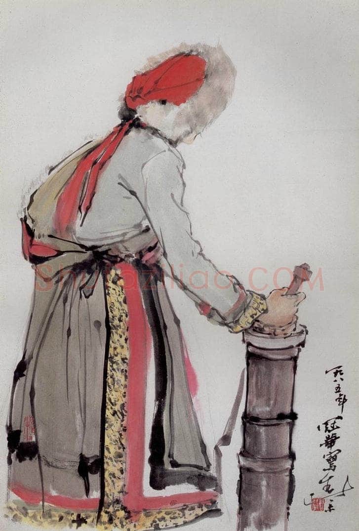1985年 高冠华 藏女写生 书画作品