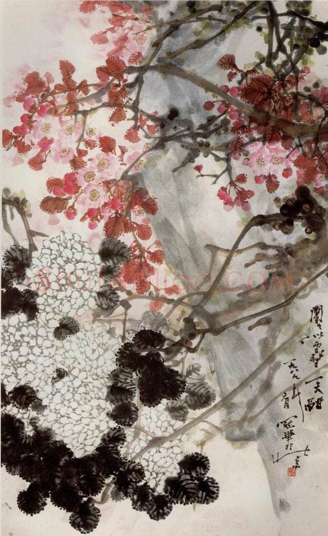 1989年 高冠华 团团似雪一天酣 书画作品