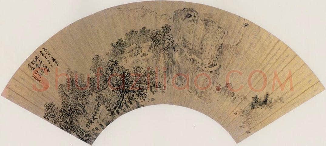 明 张宏 《寒山行旅图》 书画作品