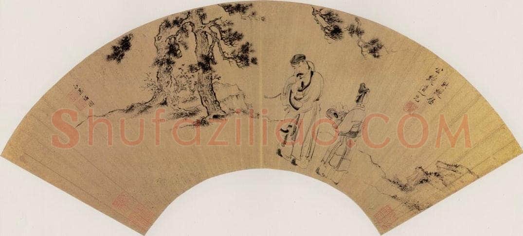 明 陈洪绶 《桐叶题诗》 书画作品