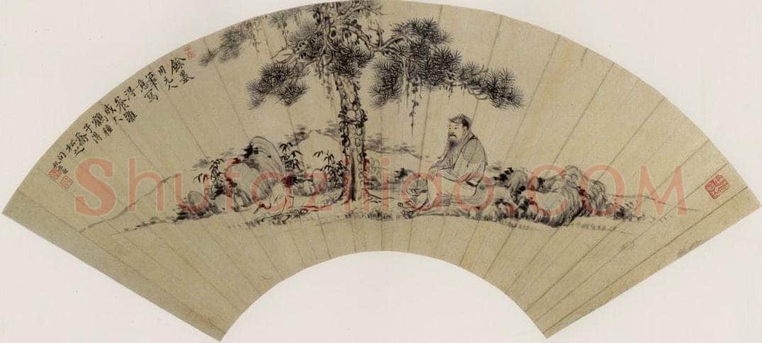 清 华岩 《松荫观鹤图》 书画作品