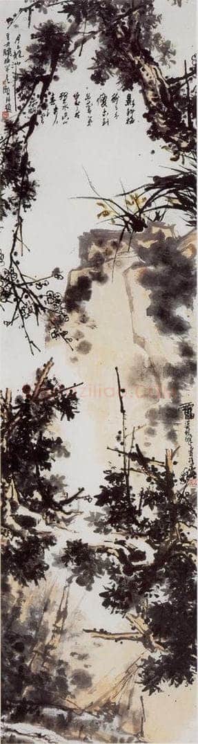 1961年 潘天寿 《梅兰夜色图轴》 书画作品
