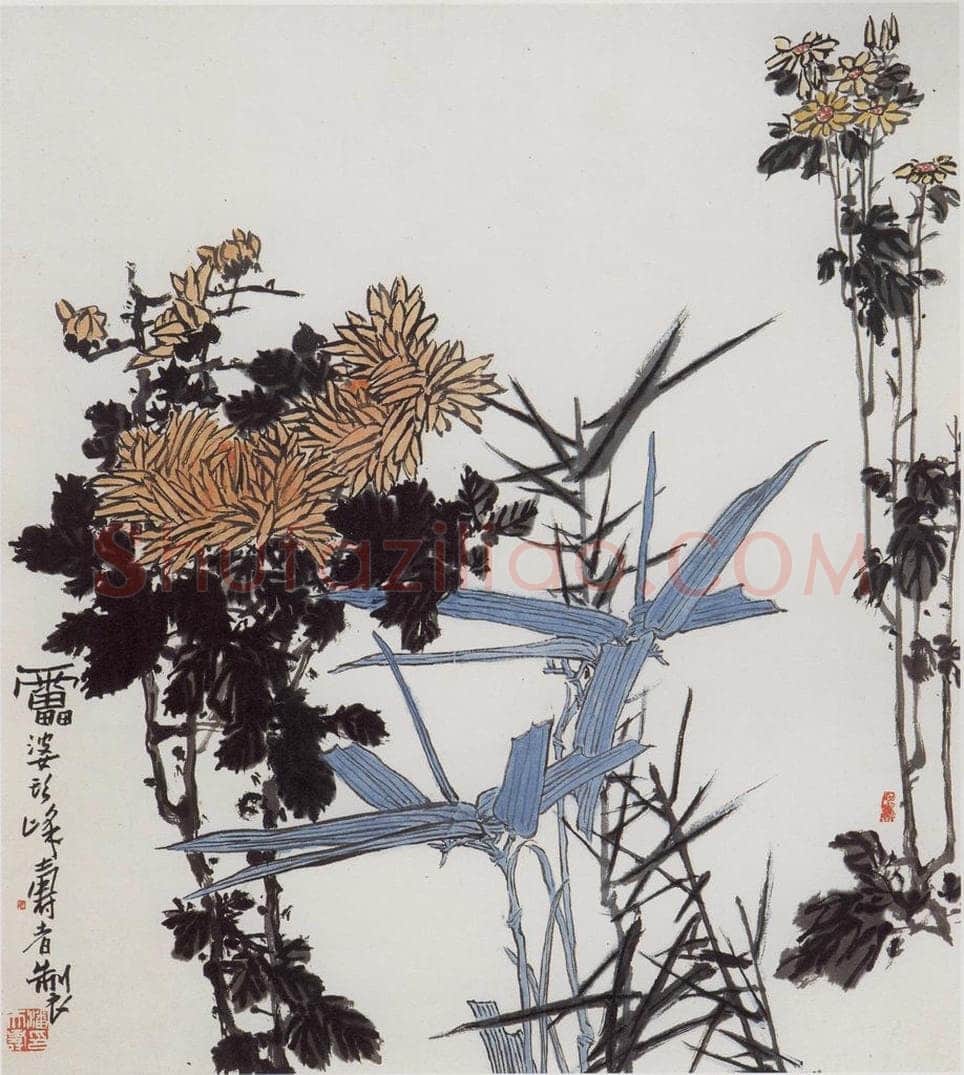 1960年代 潘天寿 《菊竹图轴》 书画作品
