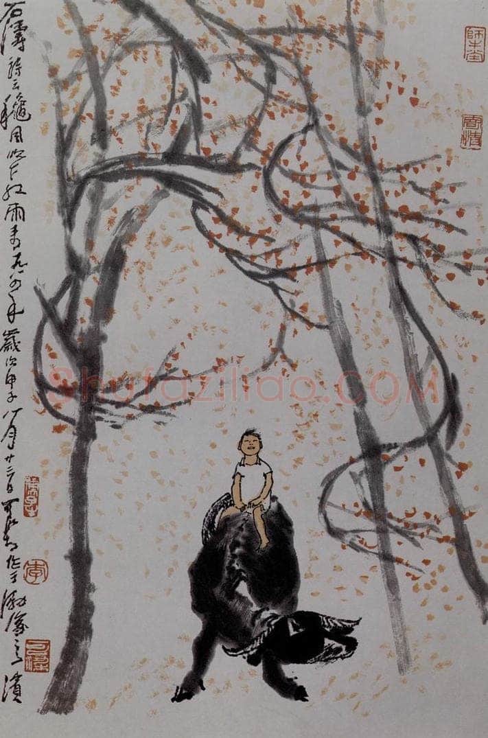 1984年 李可染 《秋风吹下红雨来》 书画作品