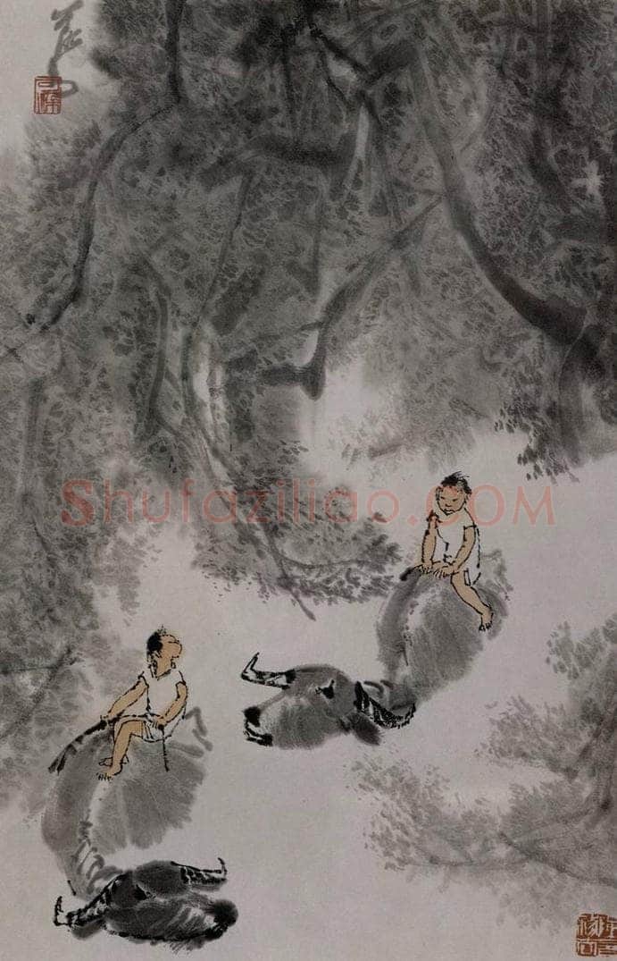 1984年 李可染 《榕下渡牛图》 书画作品