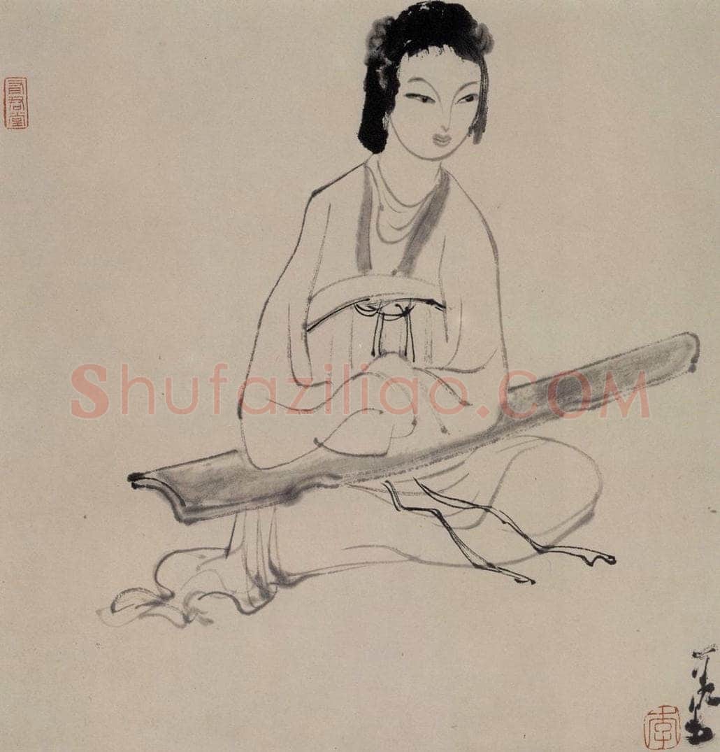 李可染 《抱琴仕女》 书画作品