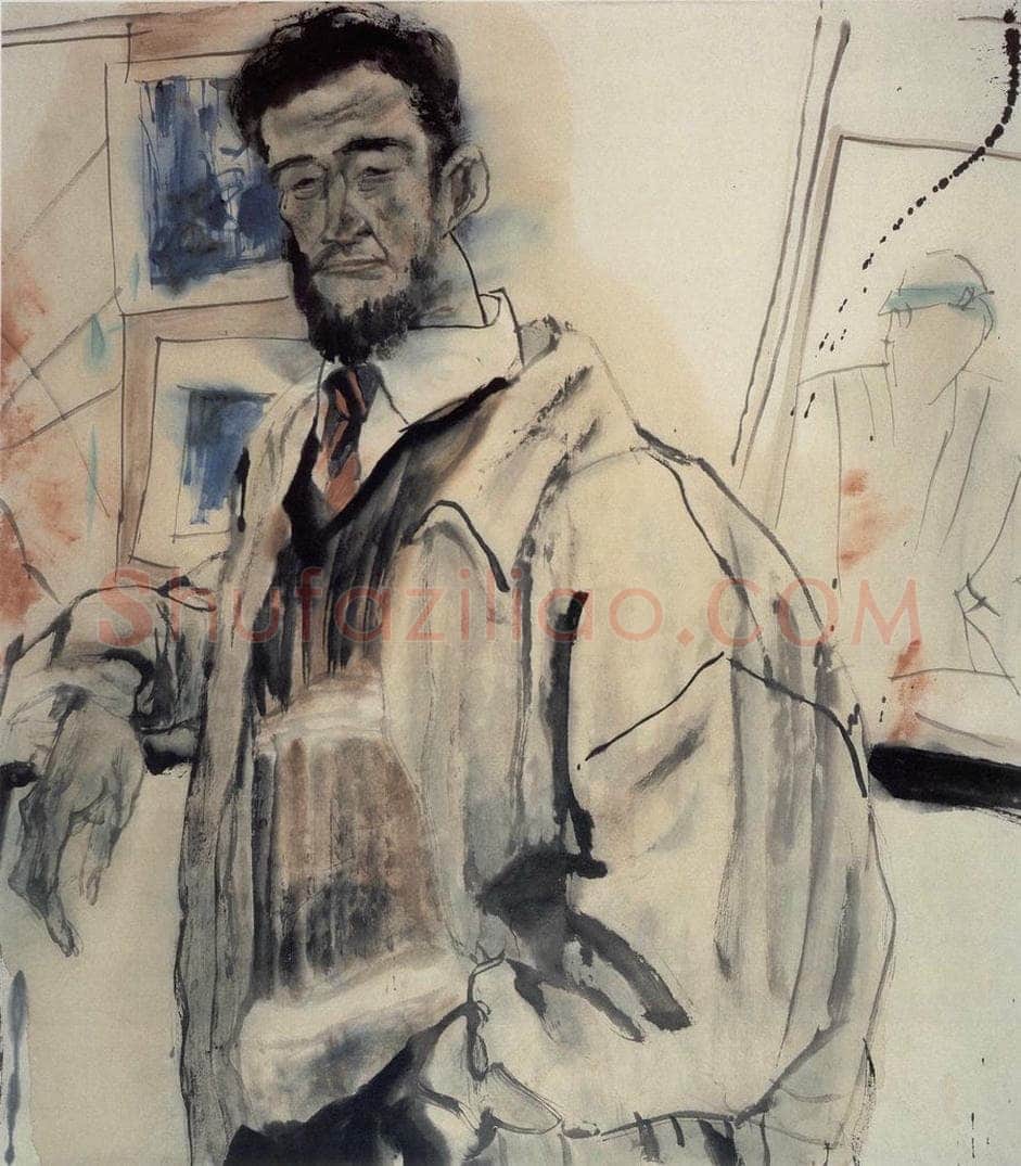 1991年 刘国辉 《留胡子的青年》 书画作品