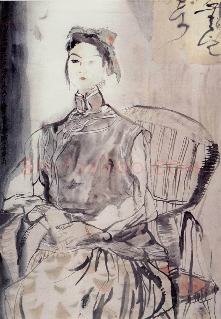 1990年 刘国辉 《穿民族服装的模特儿》 书画作品
