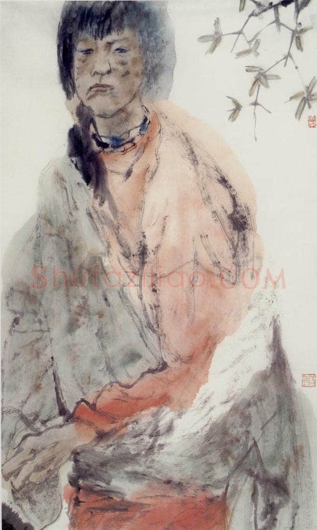 1991年 刘国辉 《眉间有痣的青年》 书画作品