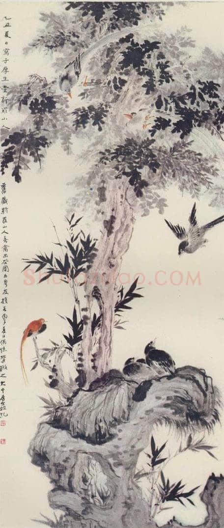  张大千 《拟华嵒春禽出谷图》 书画作品