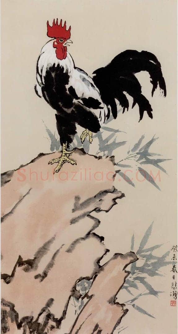 现代 徐悲鸿 雄鸡图轴 书画作品