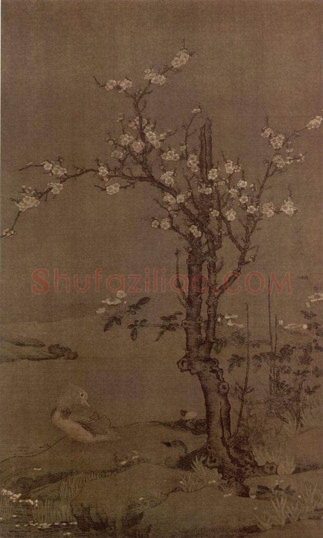 元 佚名 杏花鸳鸯图轴 书画作品