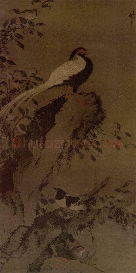 明 林良 山茶白羽图轴 书画作品